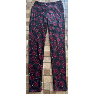 Women's LuLaRoe Black Red Floral Print Leggings ONE SIZE